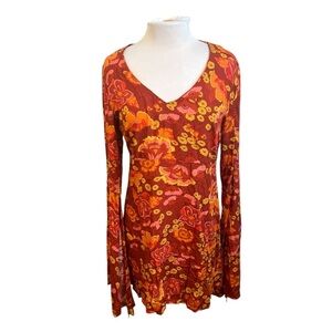 Cedar Retro Floral Bell Sleeve Mini Dress - XL